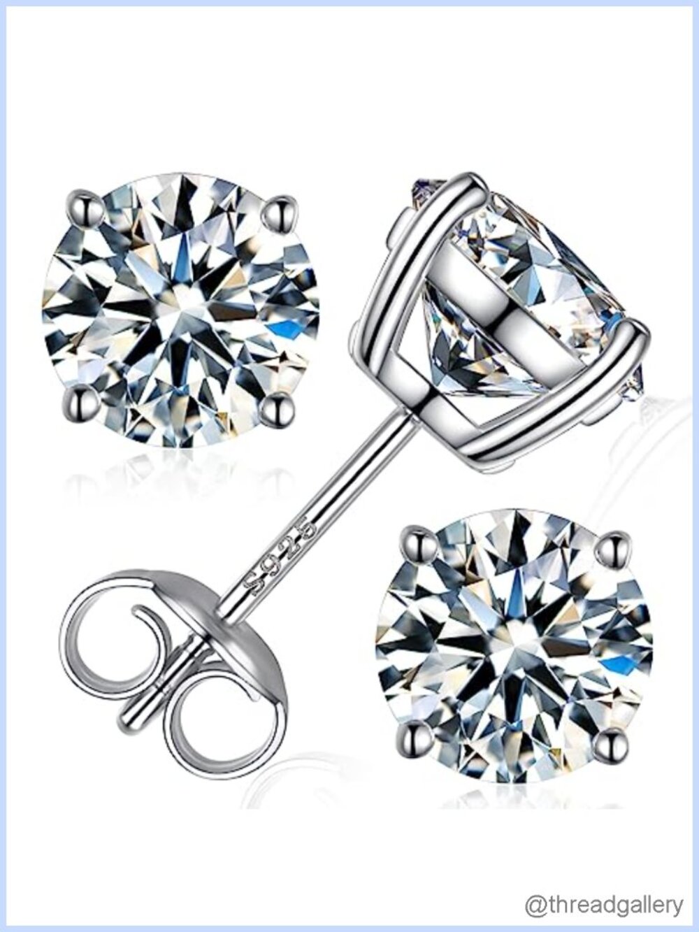Moissanite Stud Earrings Round Cut 18K White Gold Plated 925 Sterling Silver